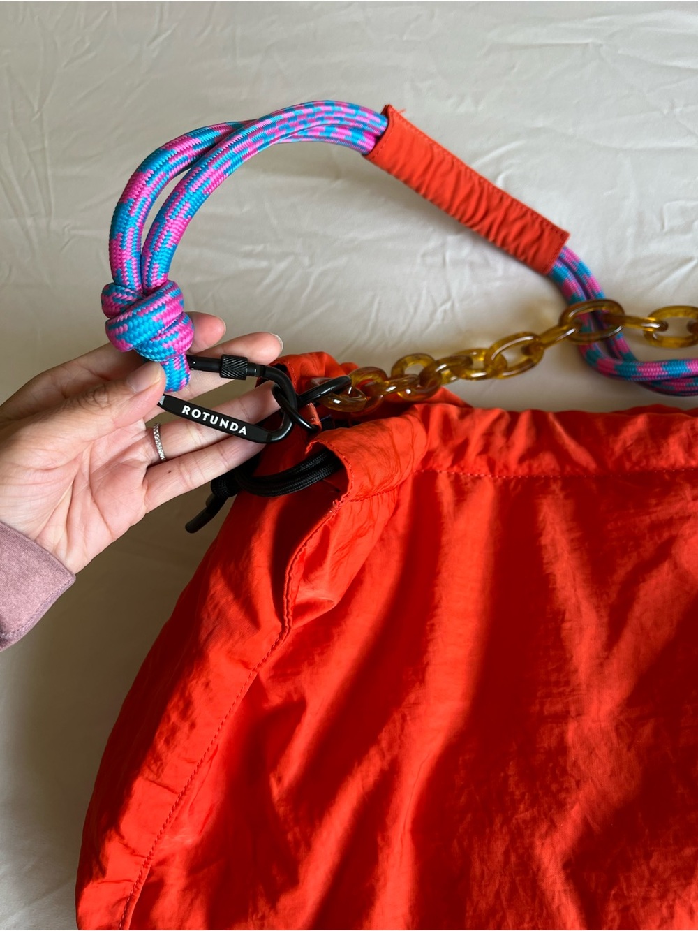 Bright Orange Tote with Mixed Chain & Rope Handle - Picture 4 of 6
